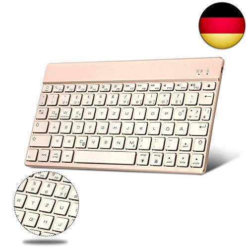 BORIYUAN Ultra dünn Deutsch (Qwertz) Bluetooth Tastatur, 7...